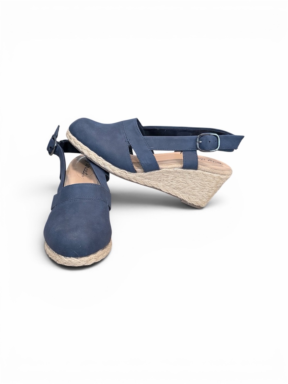 Easy Street Stargaze Navy Espadrille Wedge Slingback Sandals size 7